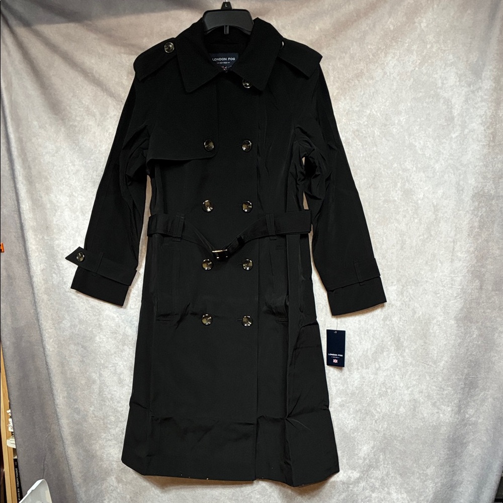 London Fog Black Classic Double-Breasted Trench Coat with Belt